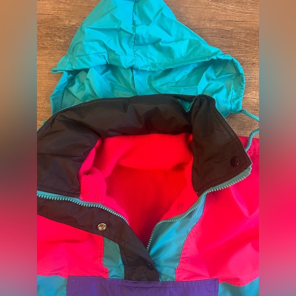 Colorblock Pullover Neon Pink Anorak Fleece Lined Snap Jacket Large Retro G4‎ - Picture 11 of 14